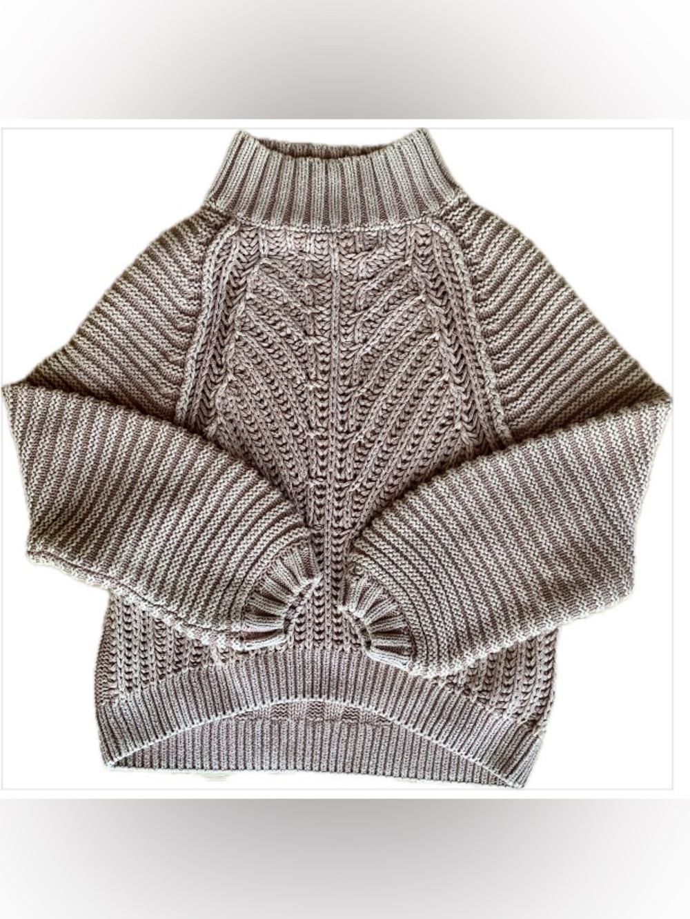 Free People Cozy Cable Knit Turtleneck Sweater - Taupe S